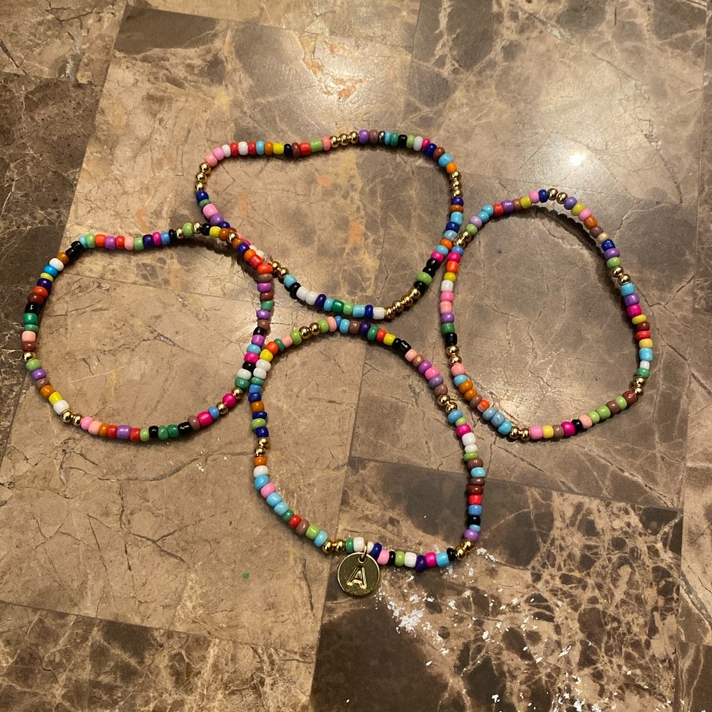 Set of 4 mutil color bracelets with A initial